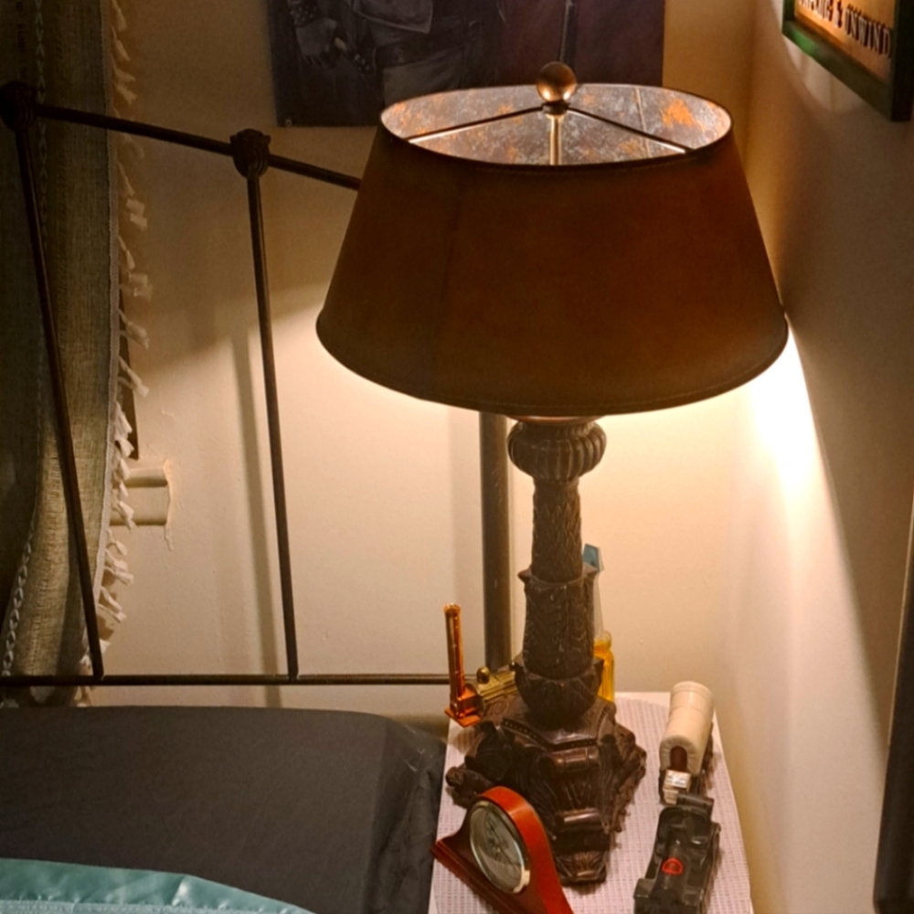 Bronze Table Lamp with Tin Lamp Shade